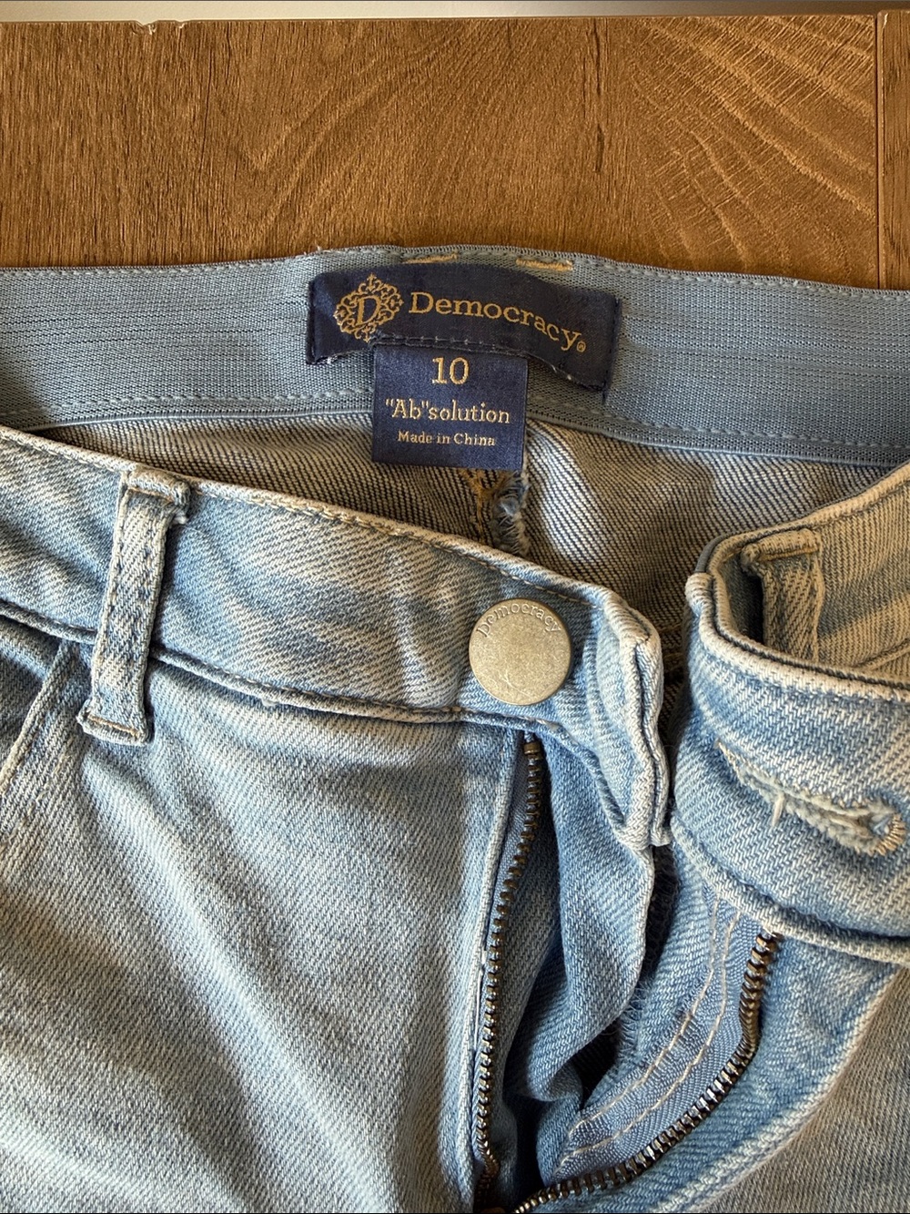 Democracy Light Blue Denim Jeans with Branded Button - Picture 2 of 3
